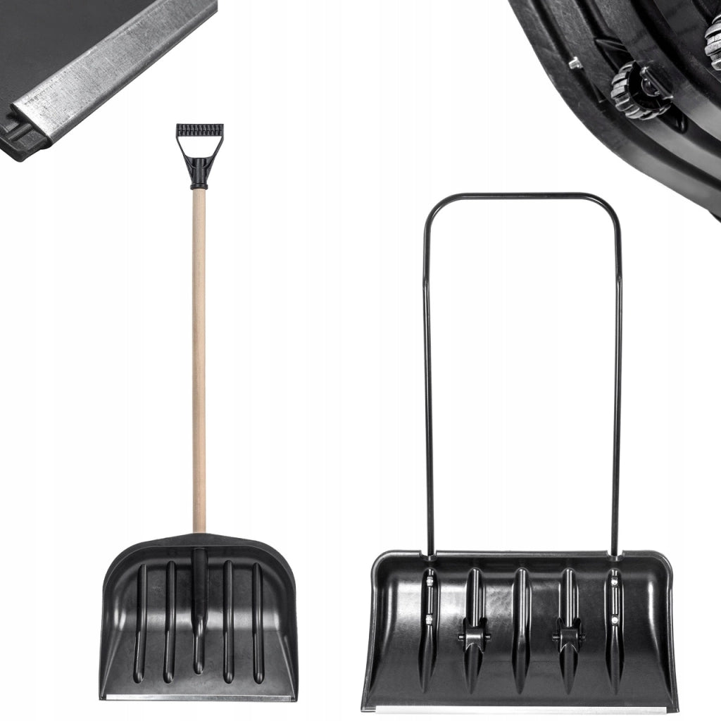 Set pala da neve KADAX con ruote e manico in legno
