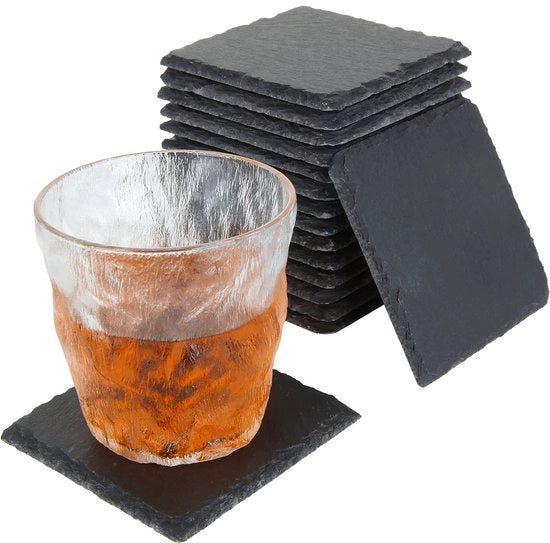8-set di lastre in pietra, 10x10 cm lastre in pietra per vetro, lastre in pietra quadrata per bar, cucina, casa, decorazione da tavola (nero)