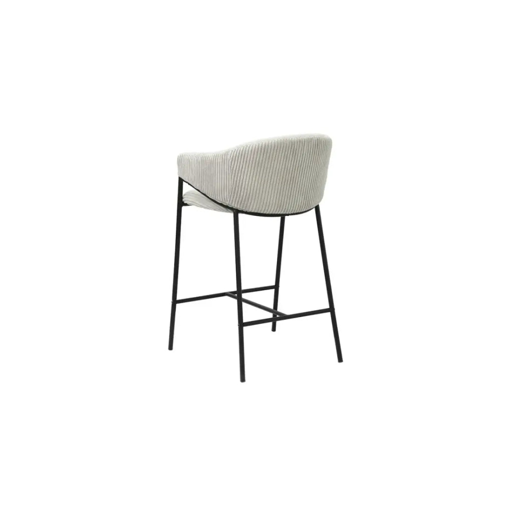 Sedia da bancone IMANY – Velluto a coste grigio chiaro – Con braccioli – Piedi in metallo nero – Stile design/industriale