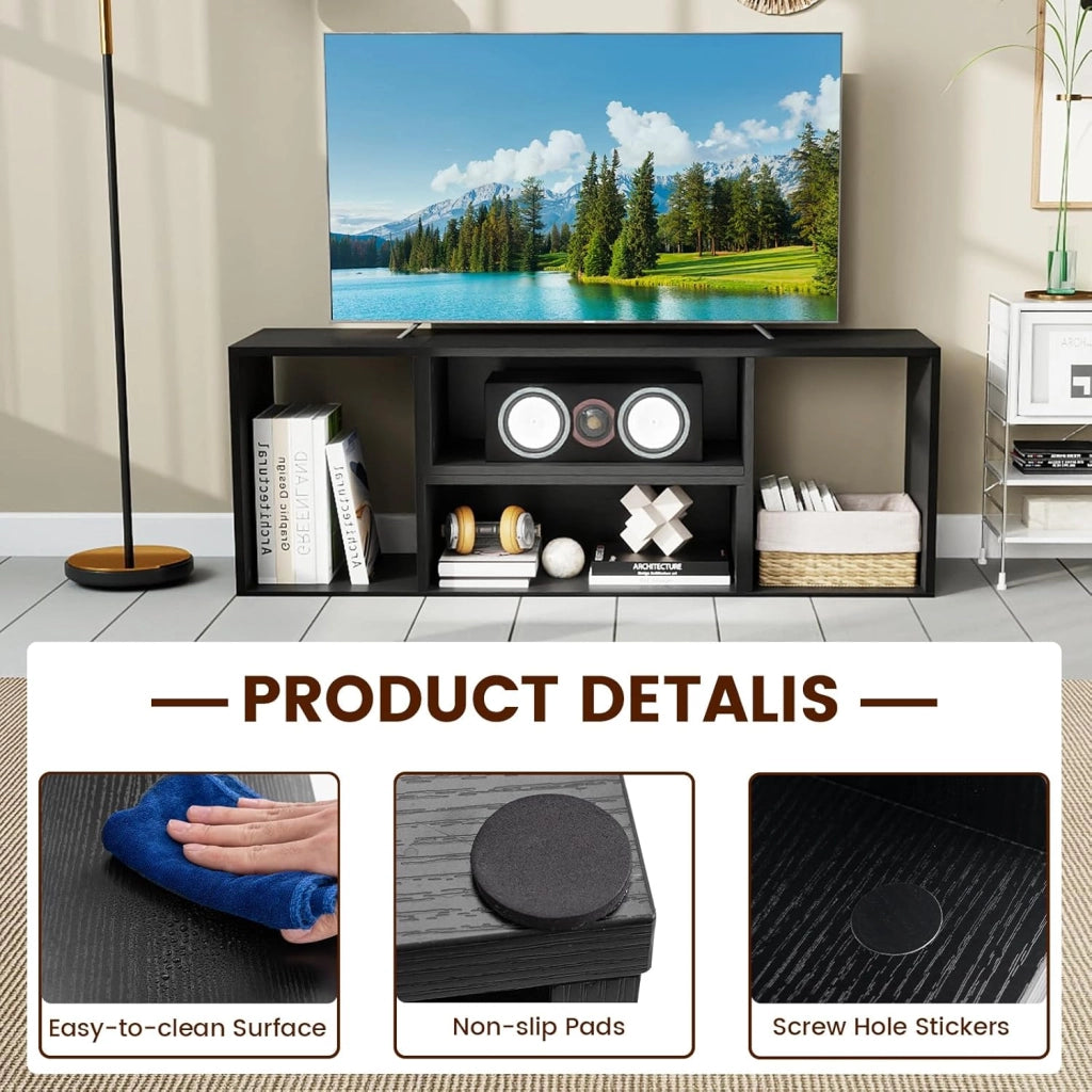 Mobile per TV, combinabile, in legno, 2 pezzi, per TV fino a 60 pollici, scaffale angolare multifunzionale, colore nero