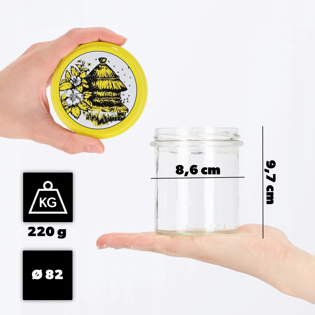 Barattoli di vetro KADAX Avila 350ml 50pz 82mm + coperchi "Api"