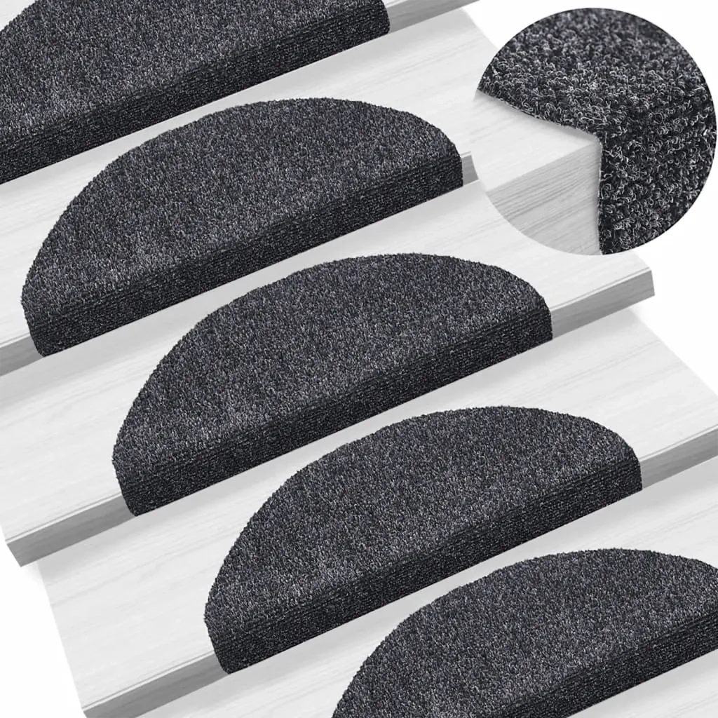 Tappetini per scale autoadesivi 15 pz 65x21x4 cm Grigio scuro Semicircolari Grandi 132697