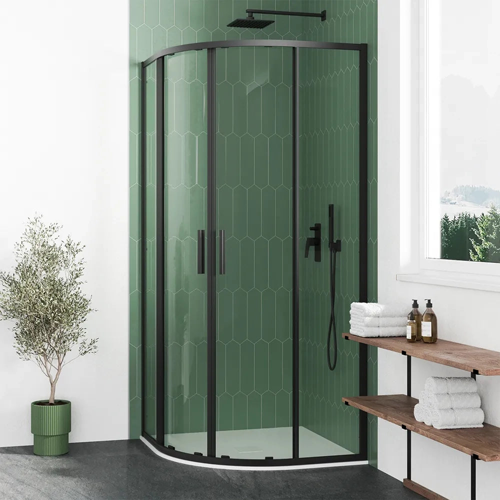 Box doccia semicircolare 90x90cm profili nero opaco slim vetro 6mm trasparente h190 | Portofino