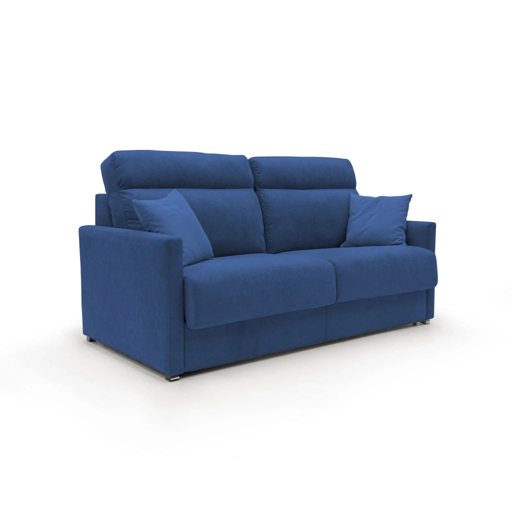 Margot Divano letto matrimoniale con schienale morbido alto in tessuto T02 196 cm (mat. 160x197) blu