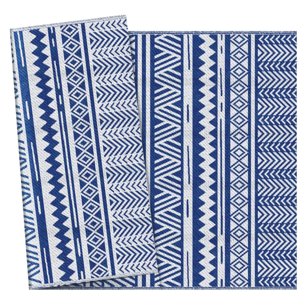 Tappeto per Esterno 182x274 cm Pieghevole e Reversibile  in Polipropilene Blu e Bianco