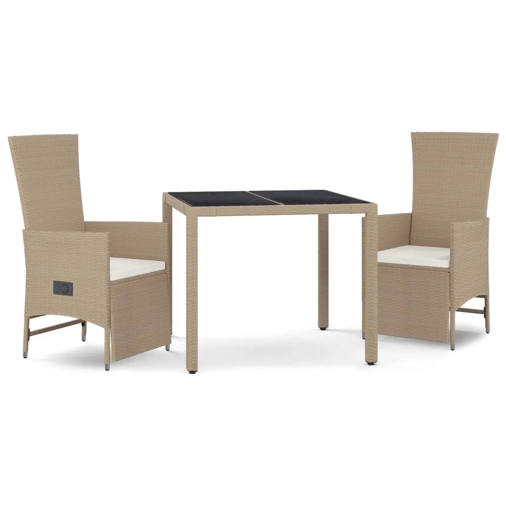 Set da Pranzo da Giardino 3 pz | Set Salotto da Giardino con Cuscini Beige in Polyrattan