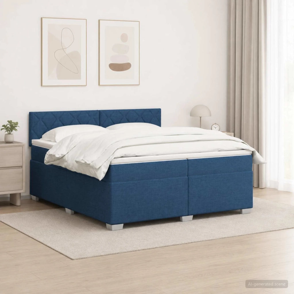 Letto con Box Spring, Materasso e LED Blu 200 x 200 cm Tessuto 3452035