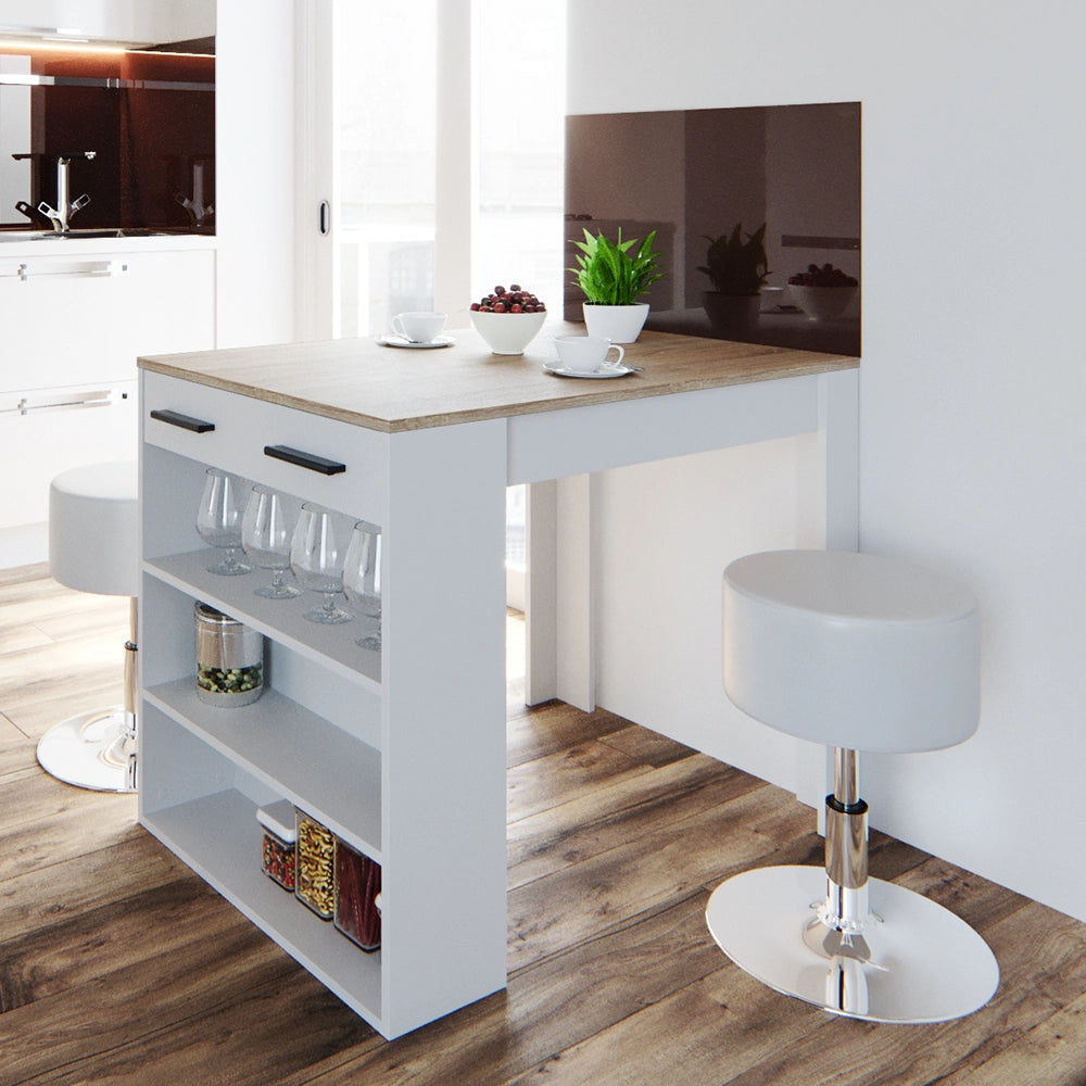 Vicco Set tavolo da pranzo Sonoma/Bianco 67 x 100 cm con 2 sgabelli