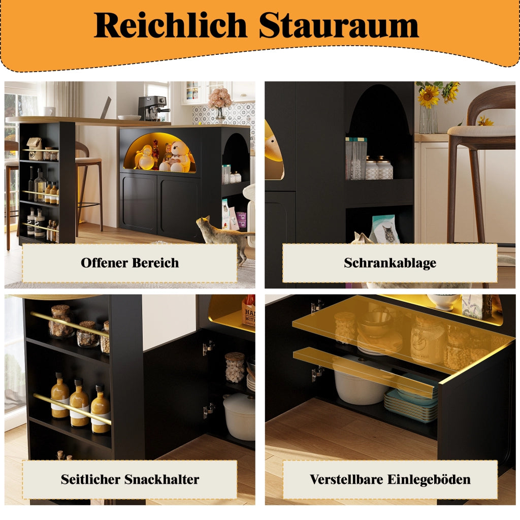 TAVOLO BAR MOBILE 135-205x39x100 cm Nero con LED e rotelle