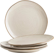 Set di 4 piatti Nottingham serie con linee delicate e vetro cotto elegante, piatti da tavola in ceramica con stile vintage moderno, pietra naturale, beige