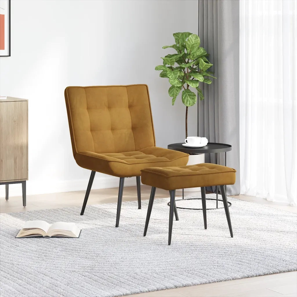 Divano Sedia-Poltrona Relax con Poggiapiedi Marrone in Velluto 226917
