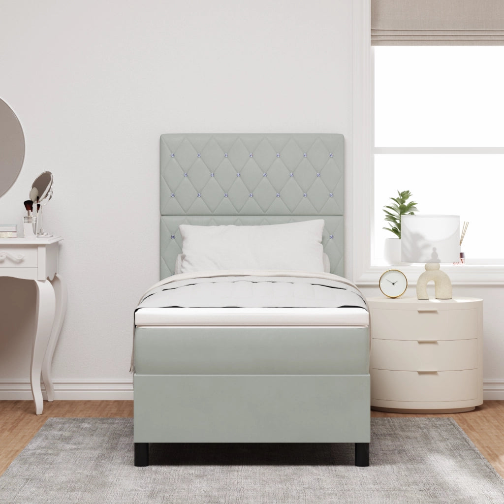 Letto Box Spring con Materasso e Luce LED Grigio Chiaro 100x200 cm Velluto