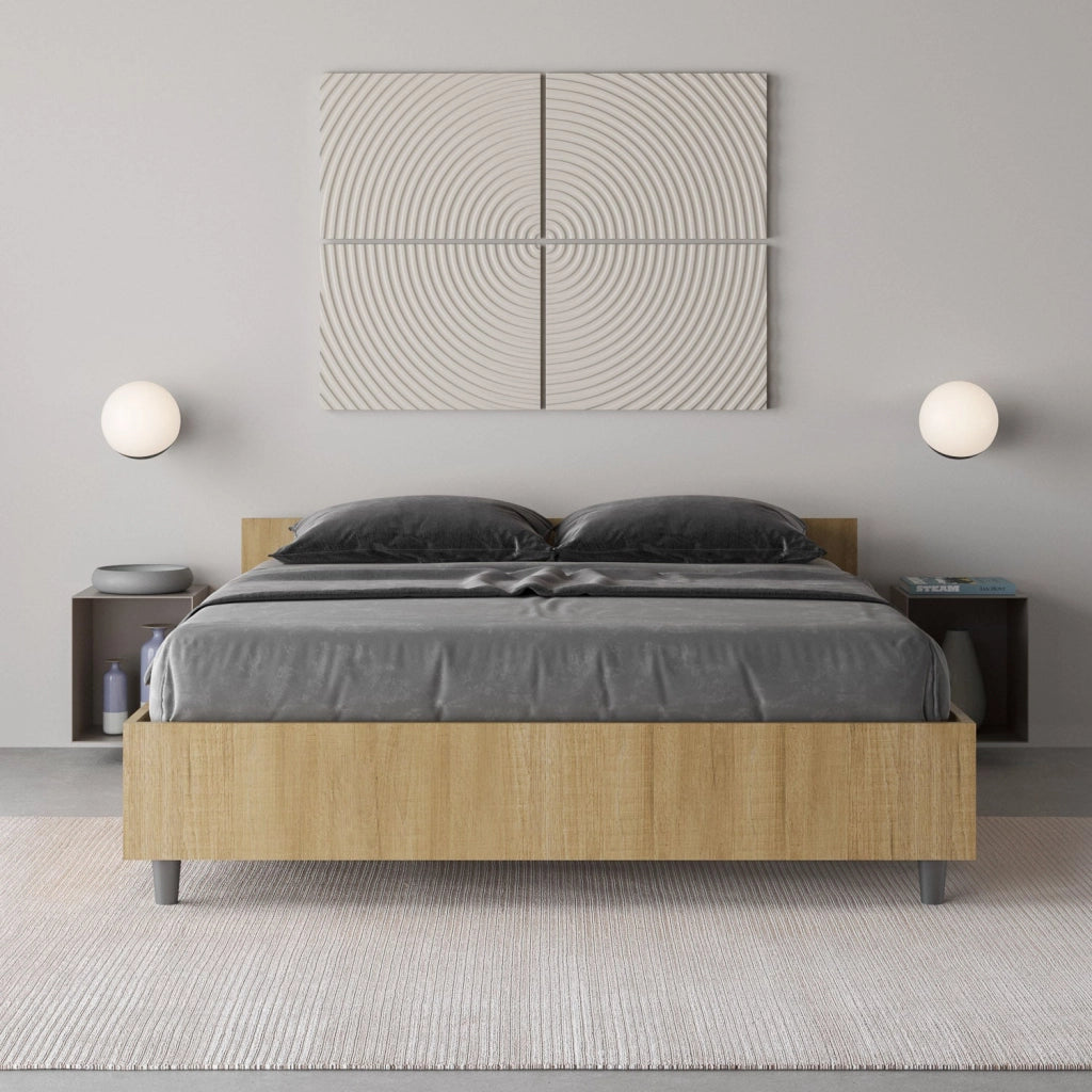 Letto Matrimoniale Francese 140x190 cm con Rete e Contenitore Nuamo Quercia