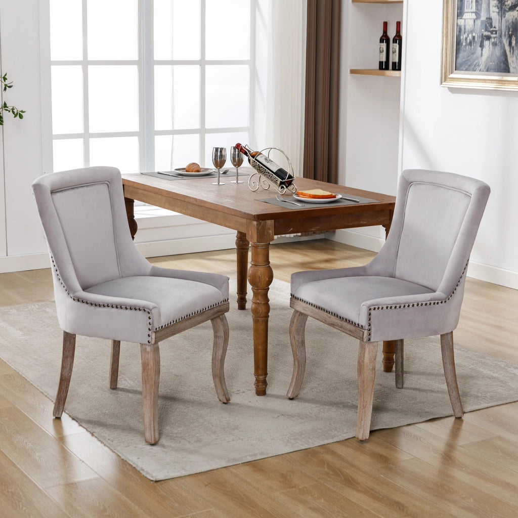 Sedie da Pranzo Imbottite in Velluto con Gambe in Legno Massello ¨C MINIMAL ¨C Grigio, Set 2 Pezzi