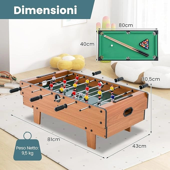 Tavolo Multigioco Gioco Multifunzione 4 in 1- Calcio Balilla, Biliardo, Ping Pong, Hockey, per Adulti e Bambini