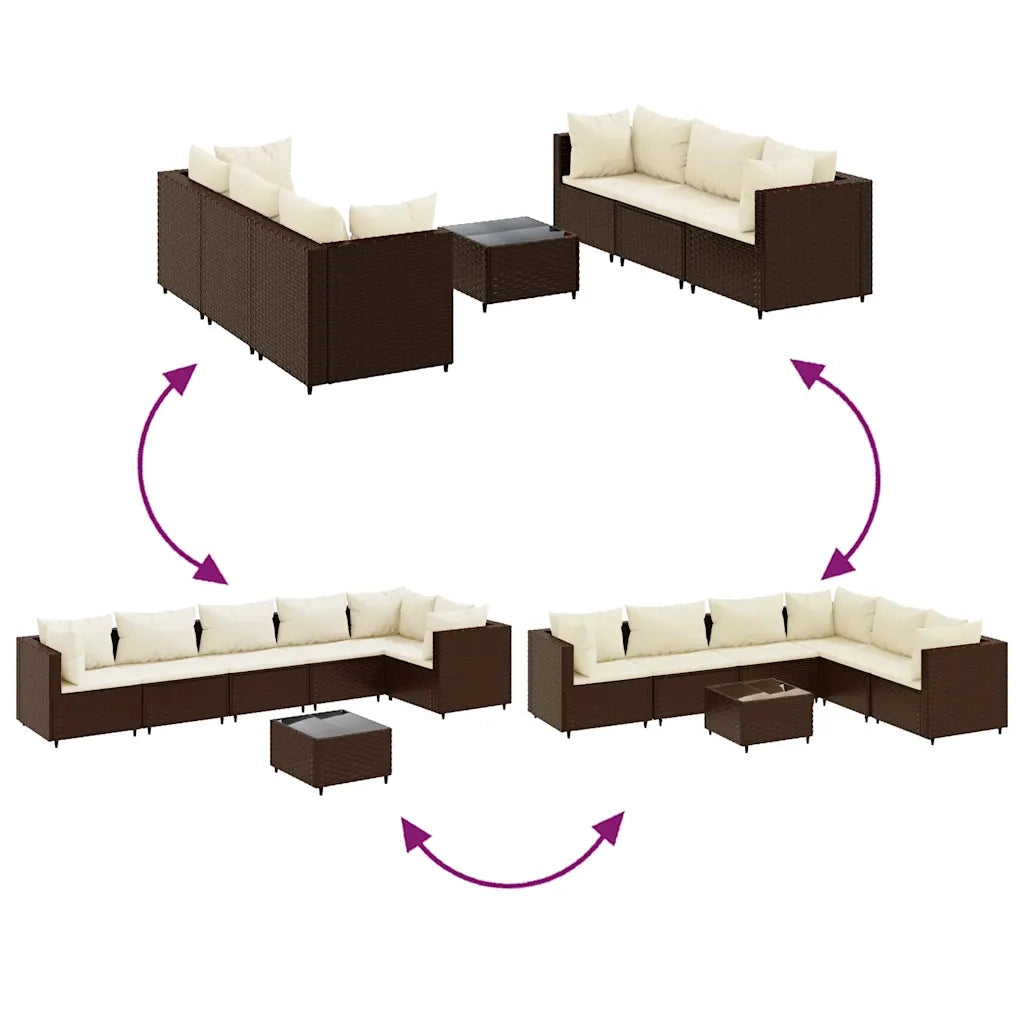 Set Divani da Giardino 7 pz con Cuscini in Polyrattan Marrone 3308217