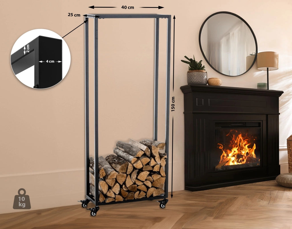 Portalegna per Camino HETTA in Acciaio Inox nero,25x40x150 cm