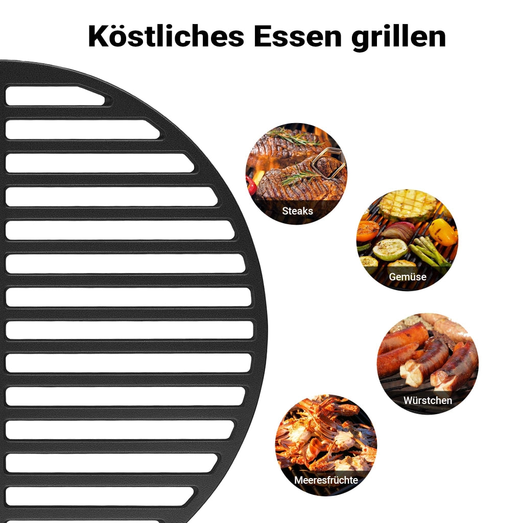 Set 2x Griglia in ghisa, forma a mezza luna, 49,8 x 24,3 x 0,9 cm, per barbecue, bistecchiera, ideale per grigliare carne, pesce, verdure