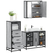 Set Mobili da Bagno 3 pz Grigio Sonoma in Legno Multistrato