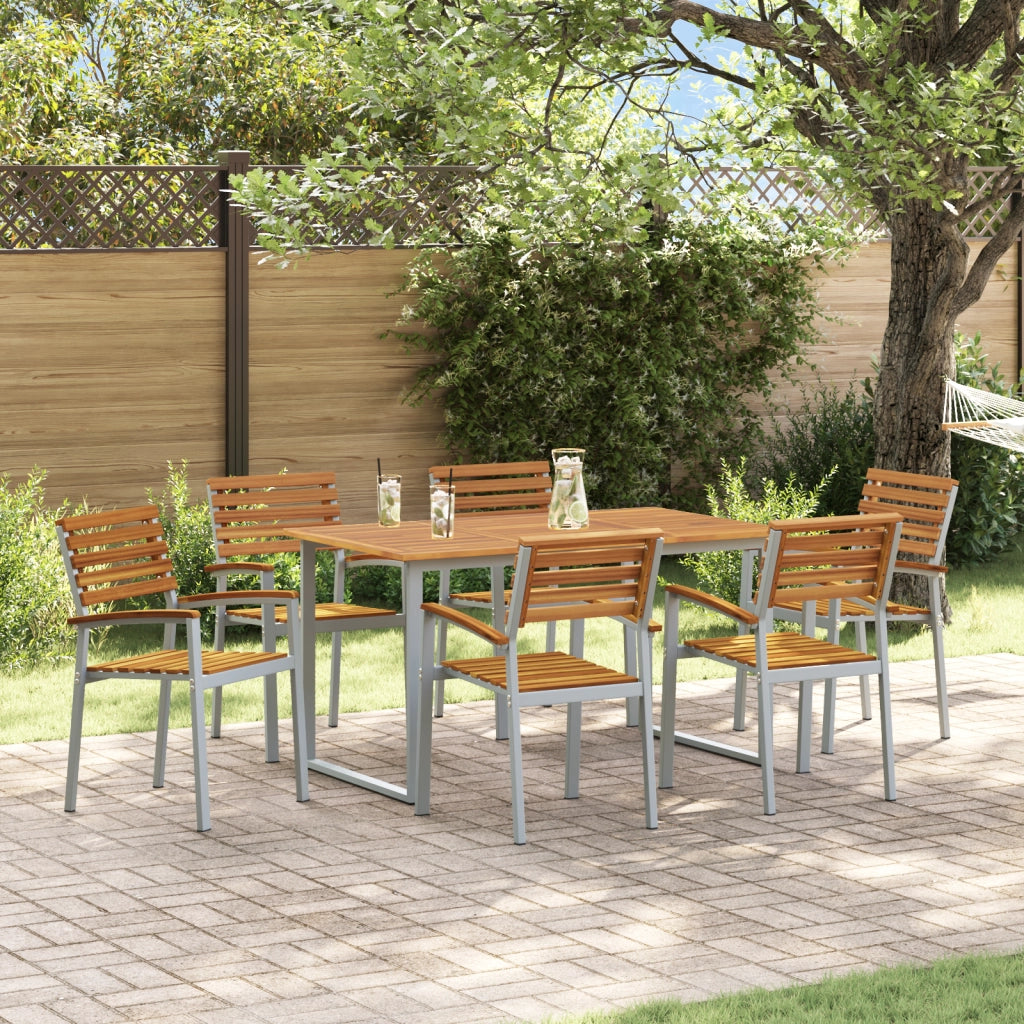 Set da Pranzo da Giardino 7 Pezzi in Legno Massello di Acacia e Metallo