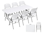 Set Tavolo + 6 Sedie Pieghevoli Da Giardino Terrazzo Struttura Robusta In Acciaio Resistenti Facilmente Trasportabili Colore Bianco Set Birreria Feste Campeggio Estate
