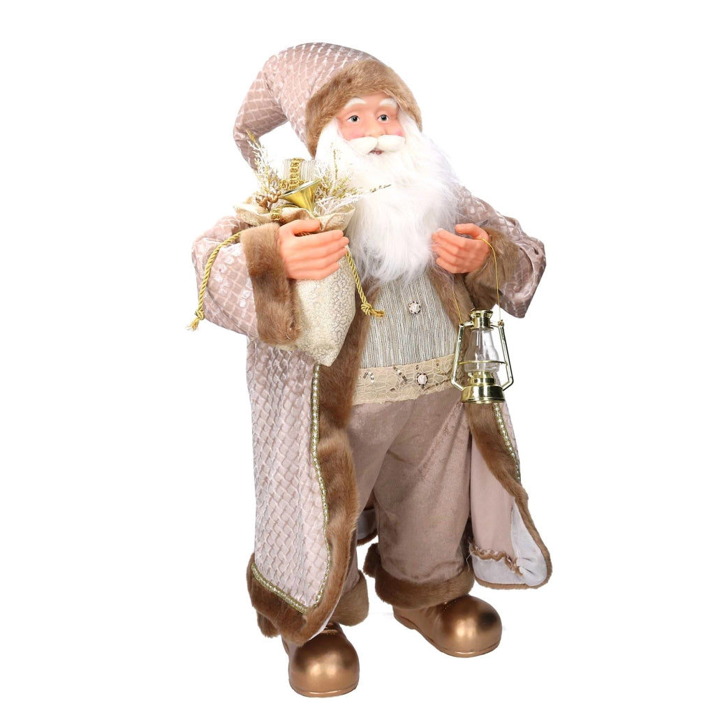 Babbo natale in tessuto con lanterna oro cm xh80