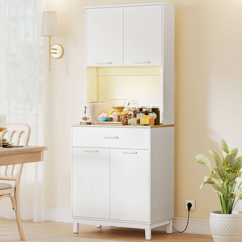 Credenza Moderna con Luci LED e Prese ¨C zephmum ¨C Bianco 71x40x180 cm