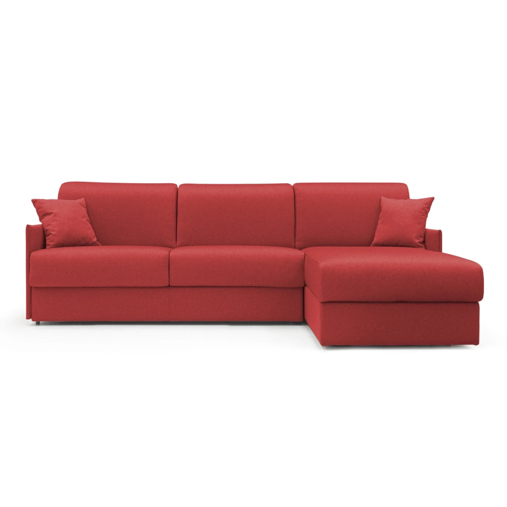 Evans Divano letto angolare con penisola in morbido tessuto impermeabile T13 232 cm Destro (mat. 120x197)  rosso