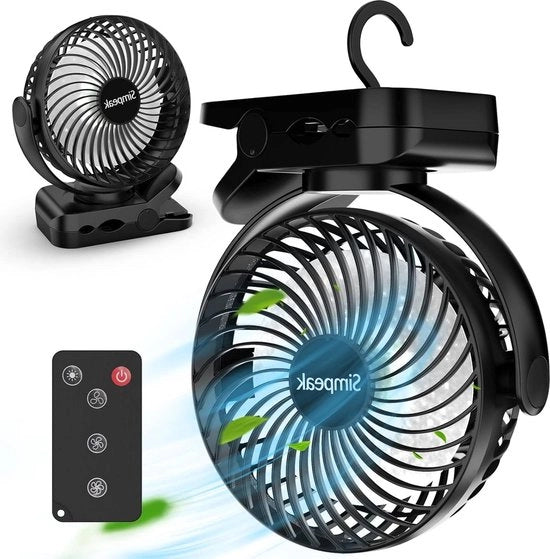 Ventilatore USB portatile con telecomando, 10.000 mAh, mini ventilatore da campeggio, ventilatore da tavolo con chiusura - 3 velocità, 3 livelli di illuminazione LED, rotazione 720 gradi