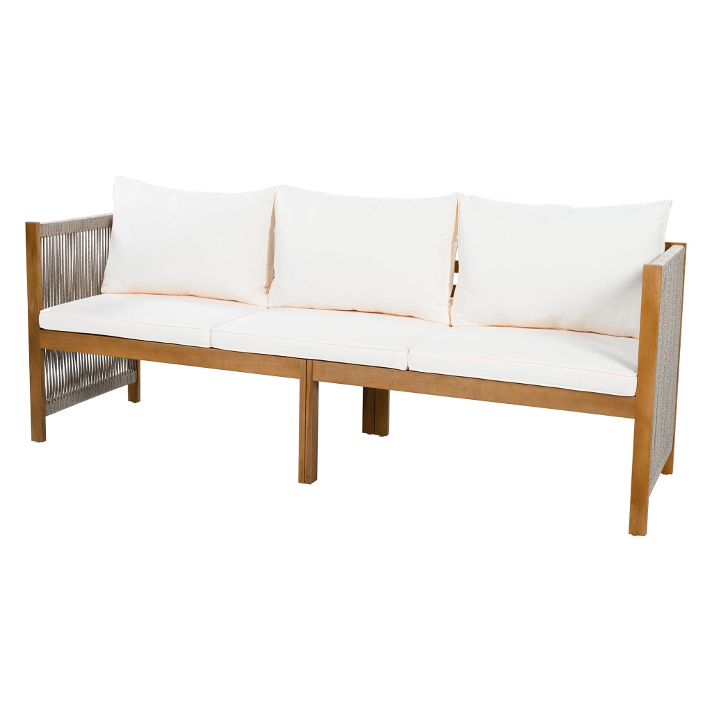 Set Salotto da Giardino 6 Pezzi con Divano, 2 Poltrone, 2 Pouf e Tavolo ¨C MINIMAL ¨C Acacia, Beige