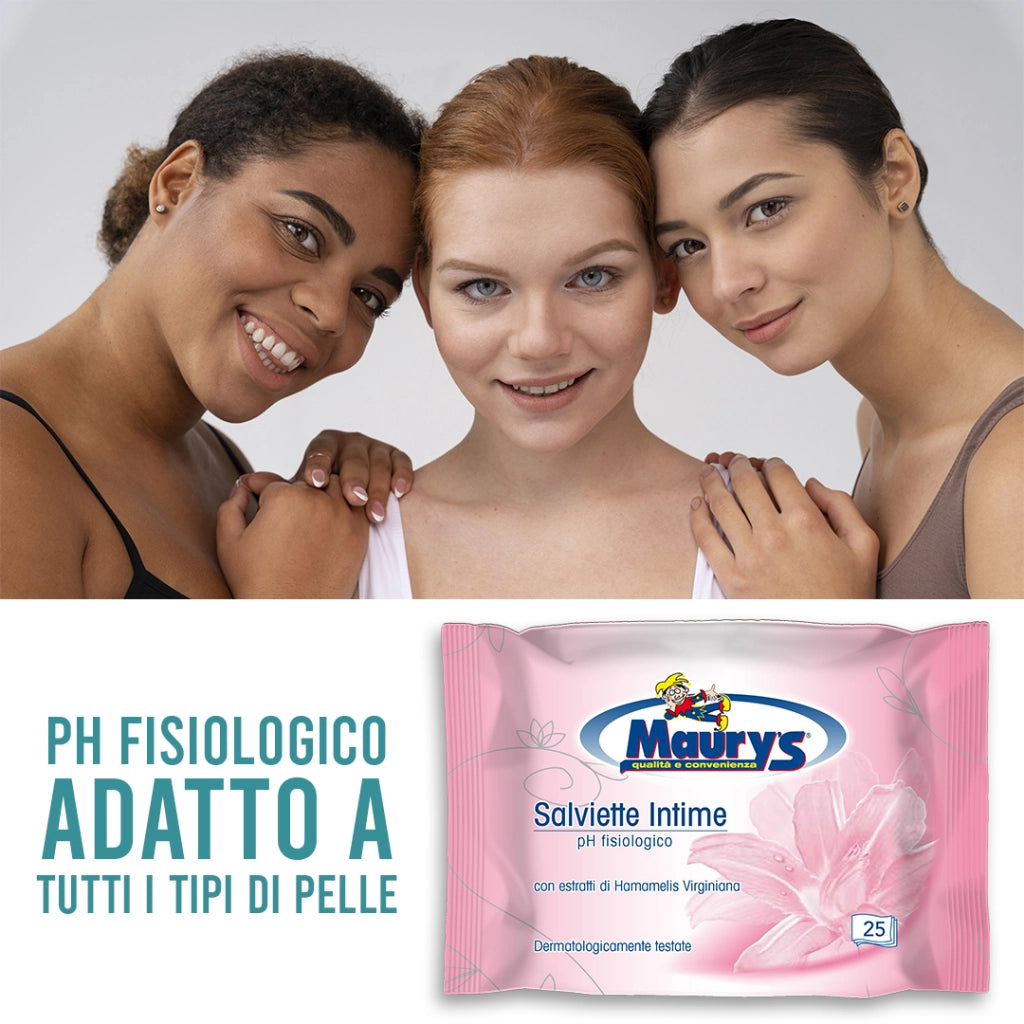 MAURY'S SALVIETTE DETERGENTI UMIDIFICATE INTIME 25PZ PH FISIOLOGICO