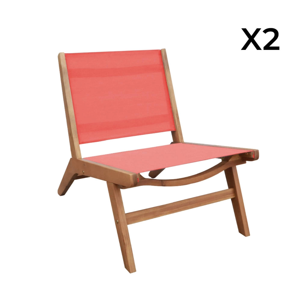 Set 2 sedie in legno di acacia e textilene , terracotta