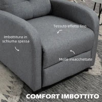 Poltrona Reclinabile 155° max in Tessuto Effetto Lino Grigio con Poggiapiedi, 67x87x98 cm