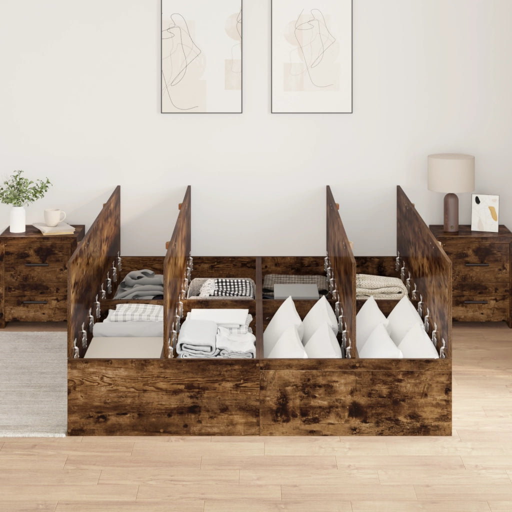 Struttura letto con contenitore in rovere affumicato 140x190 cm