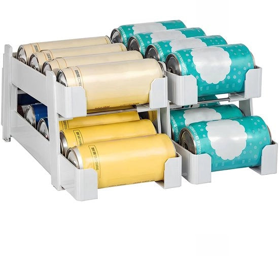 Organizzatore per frigorifero, dispensatore di lattine, supporto per lattine, 2 animali, cassetto rotante, frigorifero, organizzatore per bevande 250 ml/330 ml, lattine di bevande, birra, soda, lattine, BPA libero