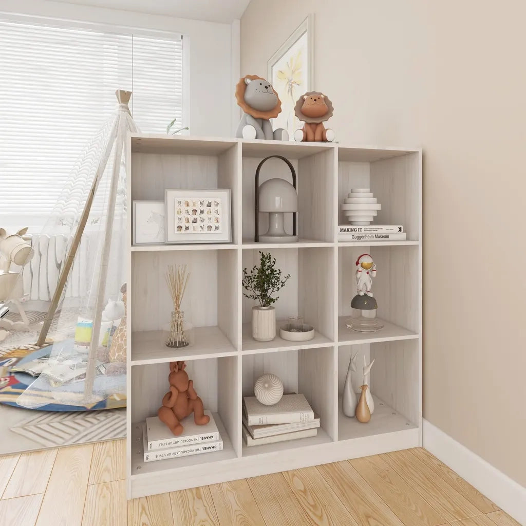 Libreria Divisorio-Scaffale per Libri-Mobile di Stoccaggio Bianco 104x33,5x110 cm in Massello di Pino