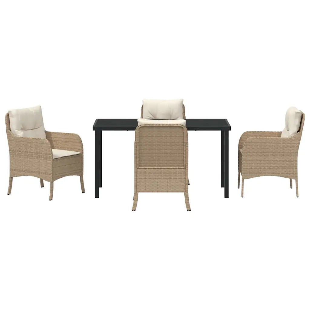 Set da Pranzo per Giardino con cuscino 5 pcs Beige polyrattan 3380171
