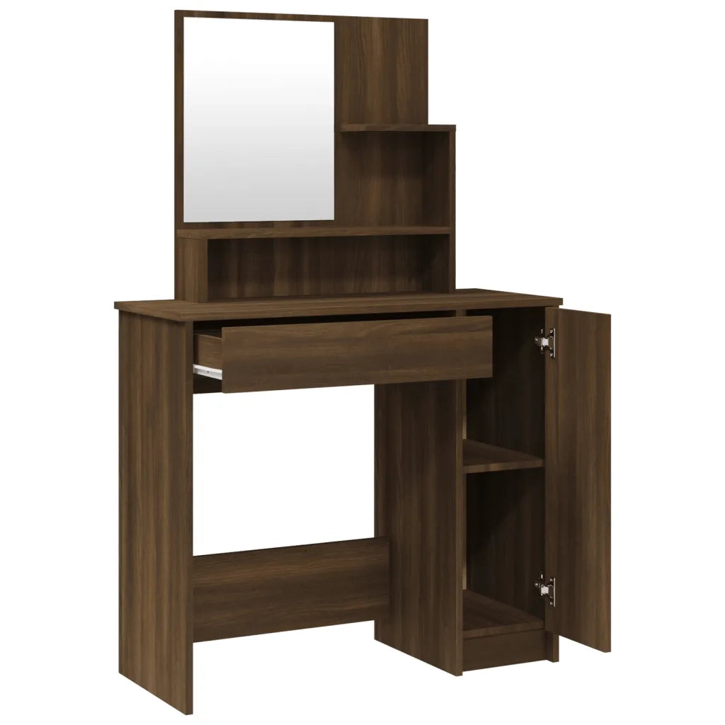 Toeletta con Specchio-Com¨°-Tavolo da trucco Rovere Marrone 86,5x35x136 cm