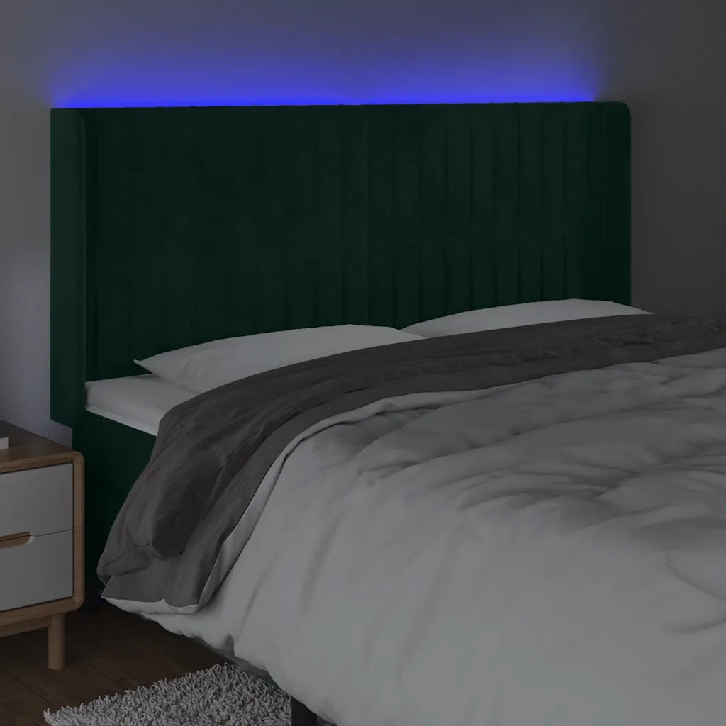 Testiera a LED Verde Scuro 203x16x118/128 cm in Velluto cod mxl 48766