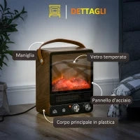 Camino Elettrico con Fiamma LED, 3 Modalità di Riscaldamento e Interruttore di Sicurezza, 30.3x17.5x37.4 cm