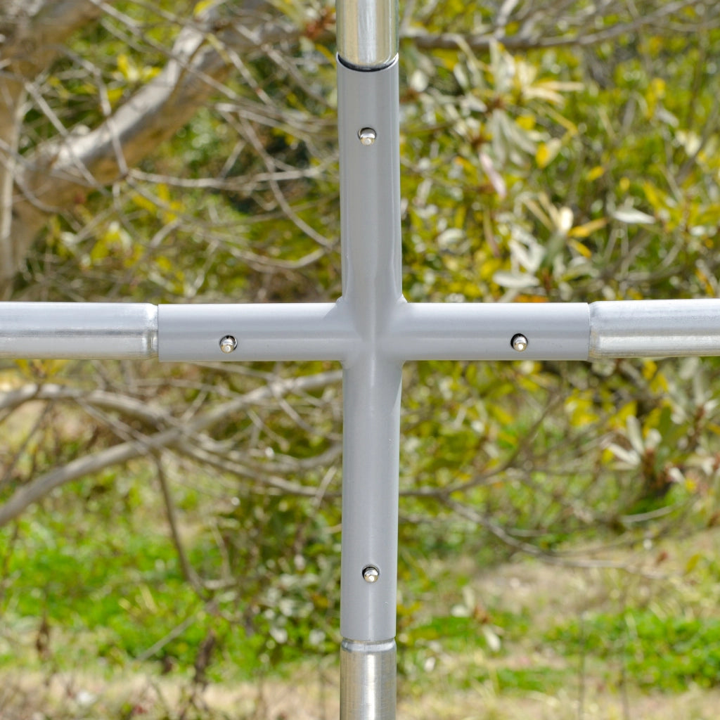 Recinto per Galline con Tetto e Copertura Anti UV 280x380x197 cm in Metallo Galvanizzato Argento