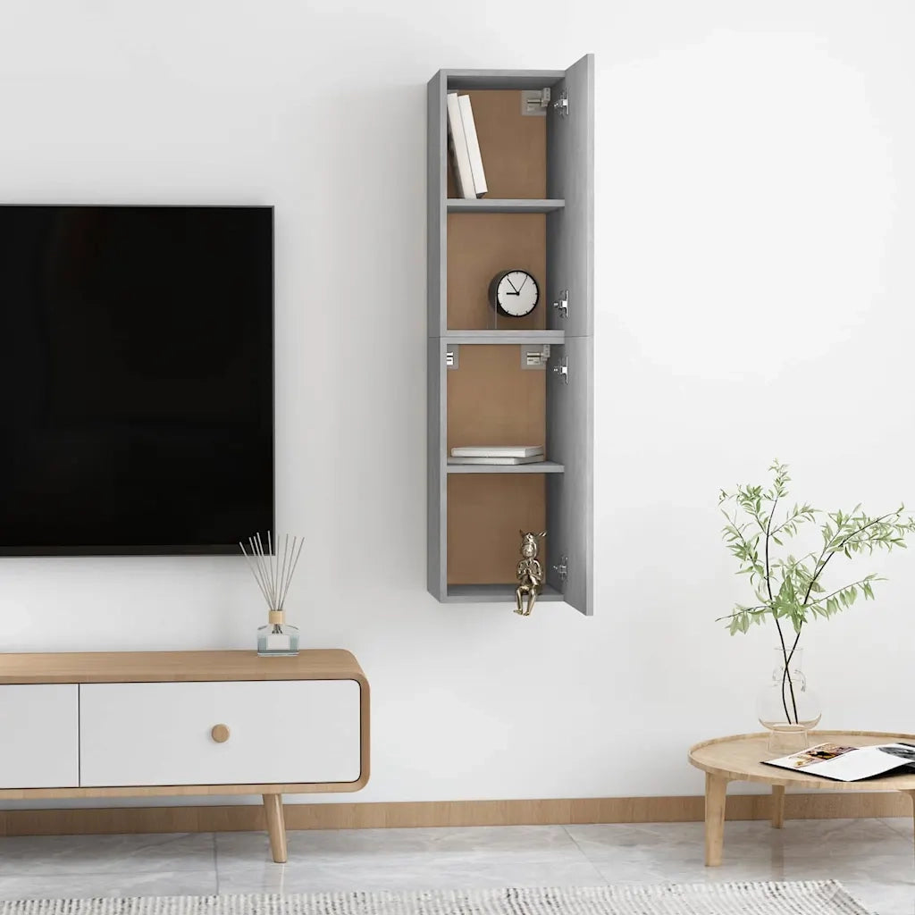 Mobili TV 2pz-Set di 2 Credenza per TV Grigio Cemento 30,5x30x60 cm Legno Multistrato
