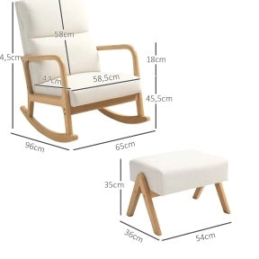 Poltrona a dondolo con sgabello; 65x96x94.5 cm; movimento 35°; in poliestere; bianco crema