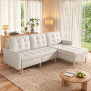 Divano angolare a L 212¡Á130¡Á86 cm con chaise longue reversibile e doppio spazio contenitore, rivestimento in tessuto beige