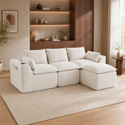 Divano modulare 3 posti con cuscini e tasche laterali in corduroy beige per salotto e ricevimento 256 × 161 × 75 cm