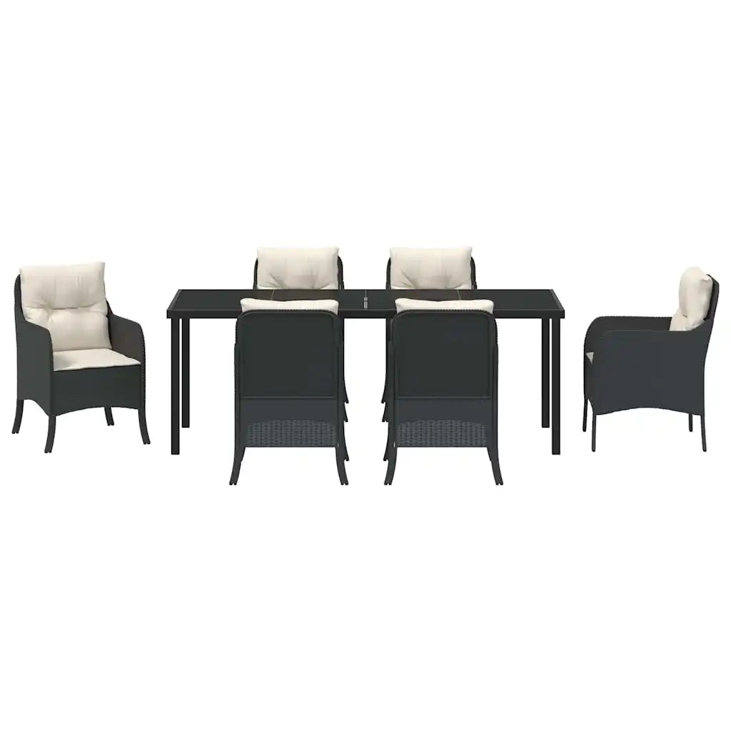 Set da Pranzo per Giardino con cuscino 7 pcs Nero polyrattan 3380146