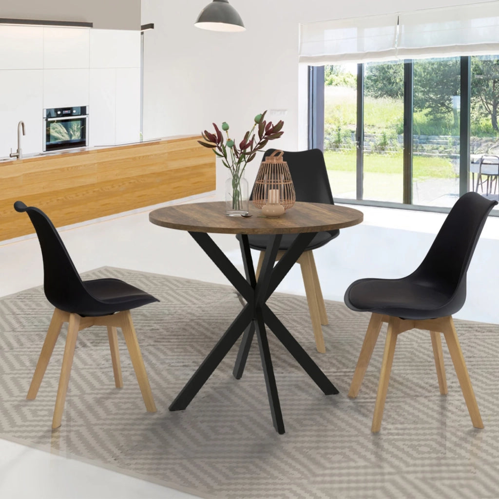 IDMarket - HAWKINS mesa de comedor redonda 2-4 personas con patas de araña negro y madera antigua 80 cm