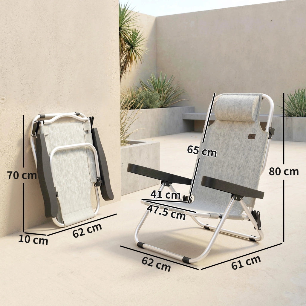 Sedia a Sdraio Pieghevole e Reclinabile ¨C zephmum ¨C Alluminio Grigio 62x61x80 cm