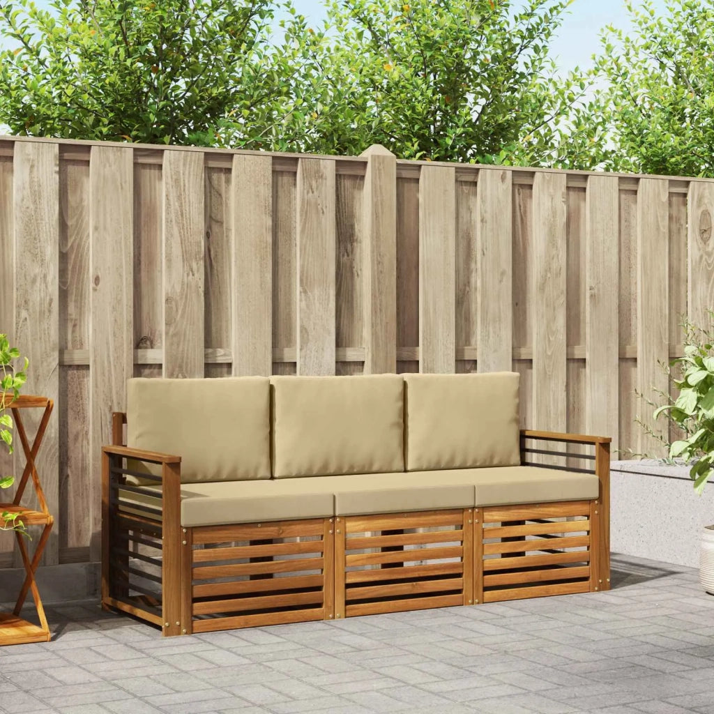 Set divani 3 pcs Naturale e Beige Legno di Acacia Massello 3374303