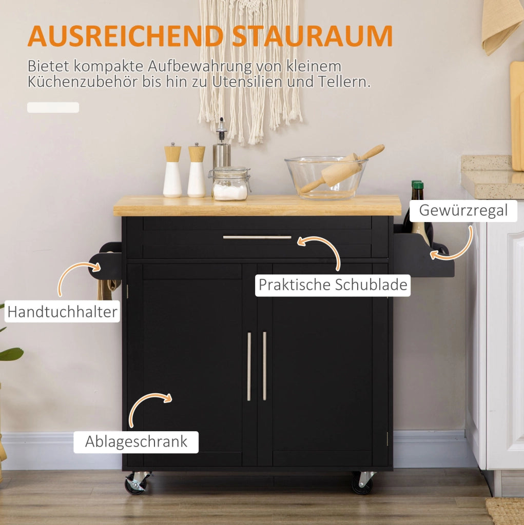 carrello da cucina 109x40x89 cm nero con cassetto e ruote